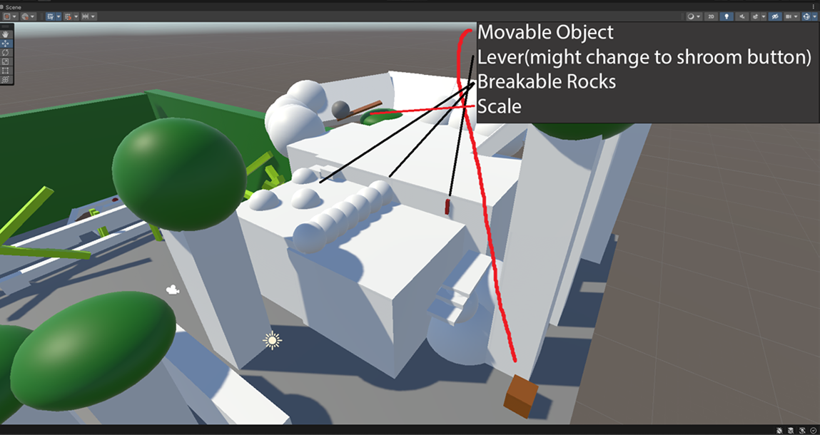 After coming out of the first area, comes the next area with their set of puzzles. Still working as a tutorial of how the two characters will work together to progress. Here an early version of a weighted scale was made. With a puzzle that just didn't make sense and also was something I misinterpreted from the project manager. Later on it would be changed to the vision they had and to a better puzzle.