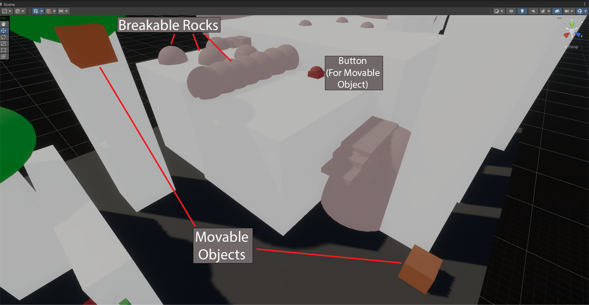 For the second area the puzzles changed a bit. With a bit more for the monster to do, since we felt that the monster needed more things to do. Early I wanted two movable objects. One that served as a tutorial item that wasn't really needed (but could be). And the actual thing needed.
