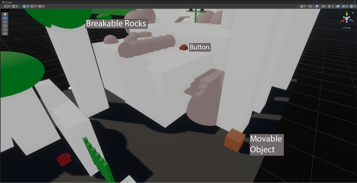 Here it changed a bit more with the positioning of the movable objects. Changed it to be instead just one movable object and making it so the child needed to activate a button(originaly a lever) for the other movable object to appear.