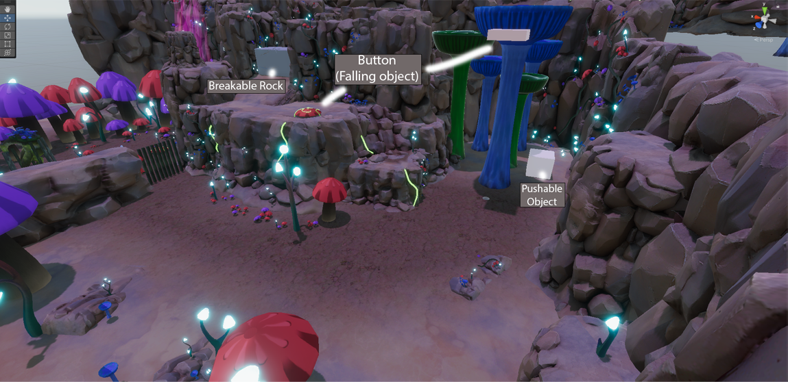 Second area with assets and changed layout a bit for the mushroom trees and the movable object.