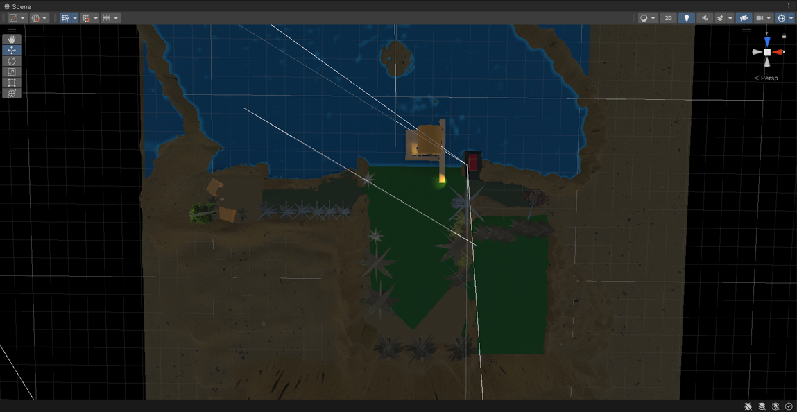 Top-down view mirroring the map sketches. Showing the far left with the shed, the entrance and fallen tree and the forrest area.