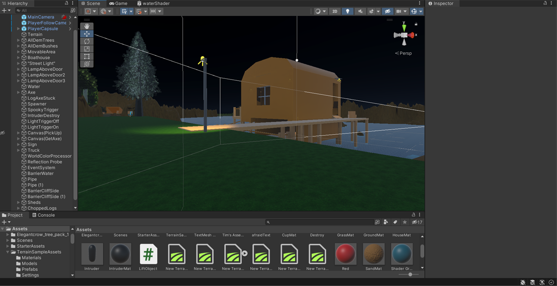 Close up view of the shed and the little island in the back.