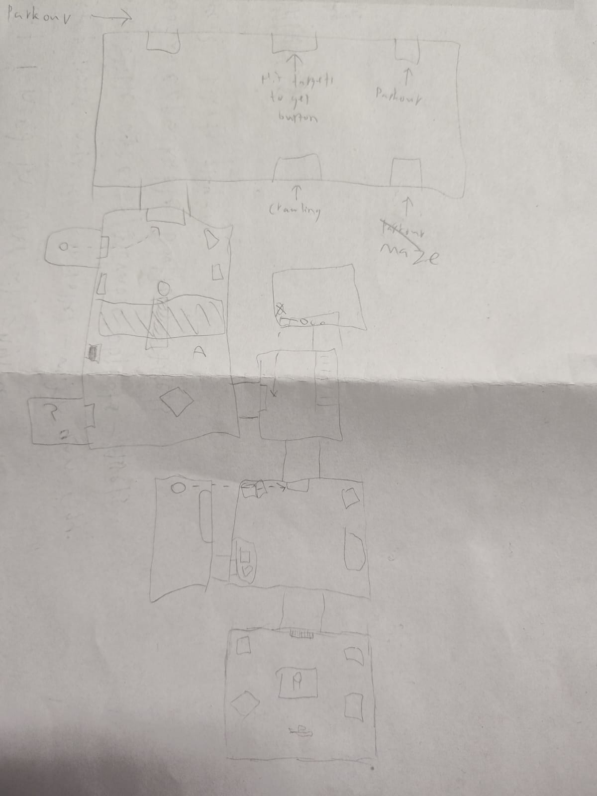 First paper map, early on I already had the layout in my head of what I wanted and how I wanted the player to traverse